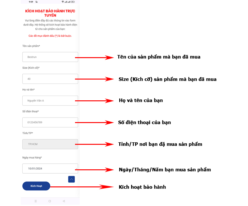 điền thông tin bảo hành
